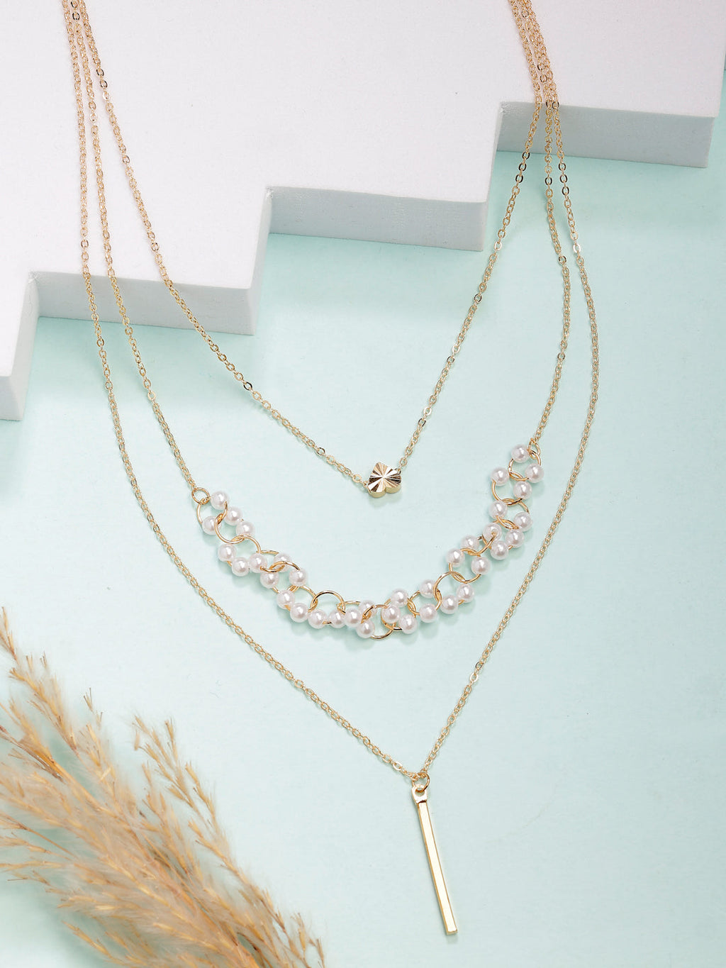 NVR Women's Gold-Polished Beaded Layered Chain