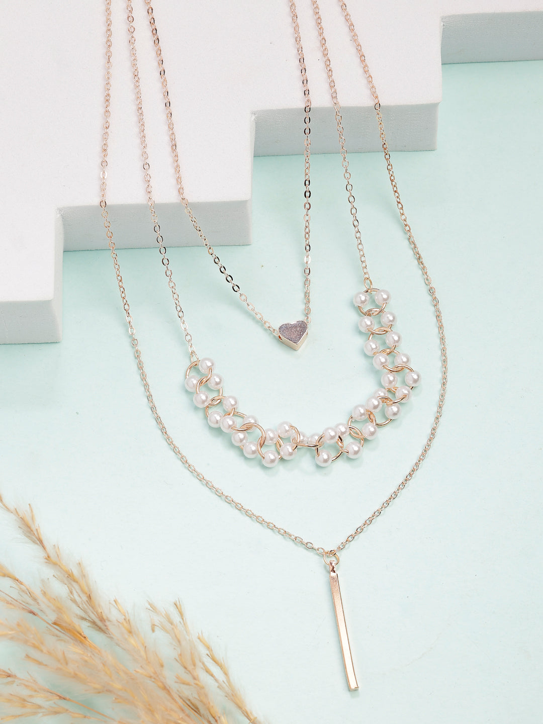 NVR Women's Rose Gold-Polished Beaded Layered Chain