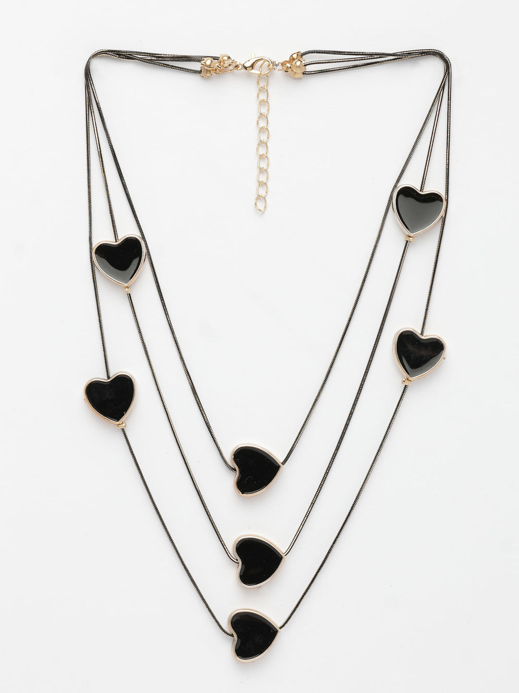 NVR Women's Black Heart Shape Layered Fashion Necklace