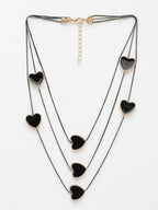 NVR Women's Black Heart Shape Layered Fashion Necklace