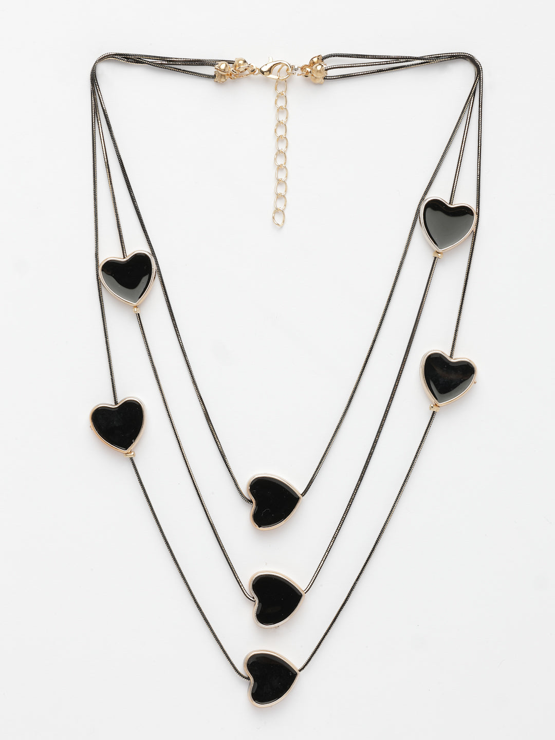 NVR Women's Black Heart Shape Layered Fashion Necklace