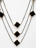 NVR Women's Black Geometric-Shaped Layered Fashion Necklace