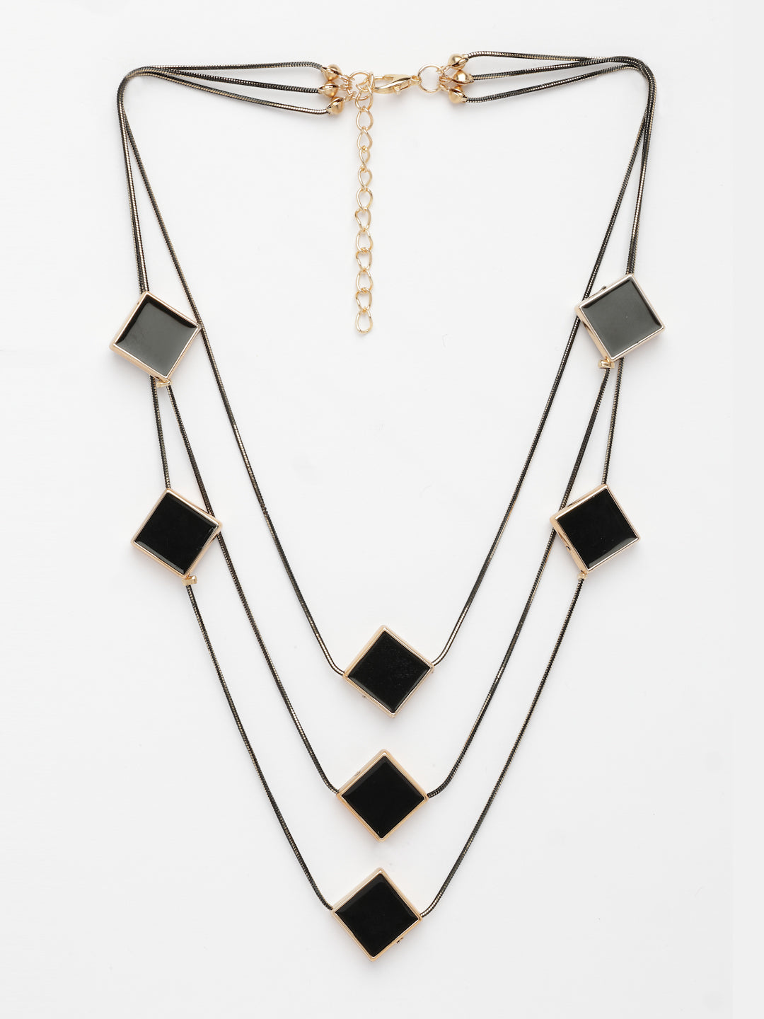 NVR Women's Black Geometric-Shaped Layered Fashion Necklace