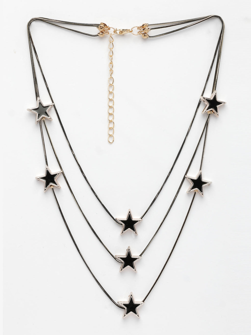 NVR Women's Black Star-Shaped Layered Fashion Necklace