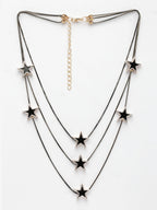 NVR Women's Black Star-Shaped Layered Fashion Necklace