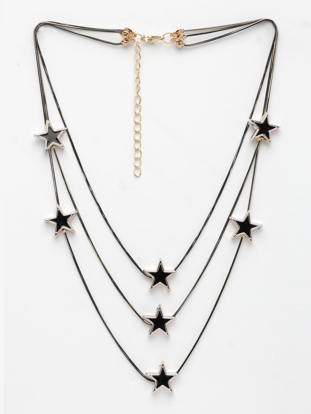 NVR Women's Black Star-Shaped Layered Fashion Necklace