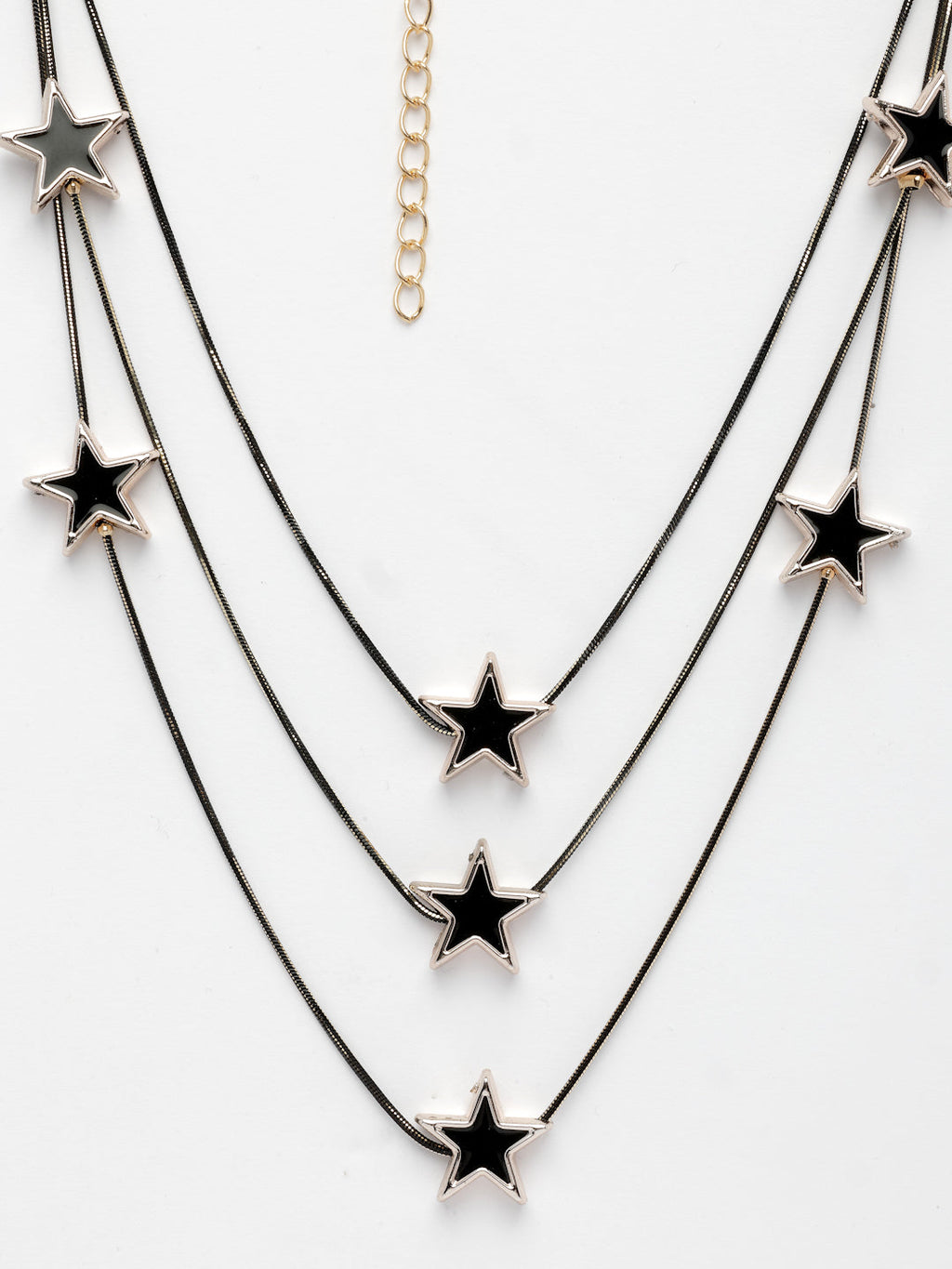 NVR Women's Black Star-Shaped Layered Fashion Necklace