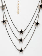 NVR Women's Black Star-Shaped Layered Fashion Necklace