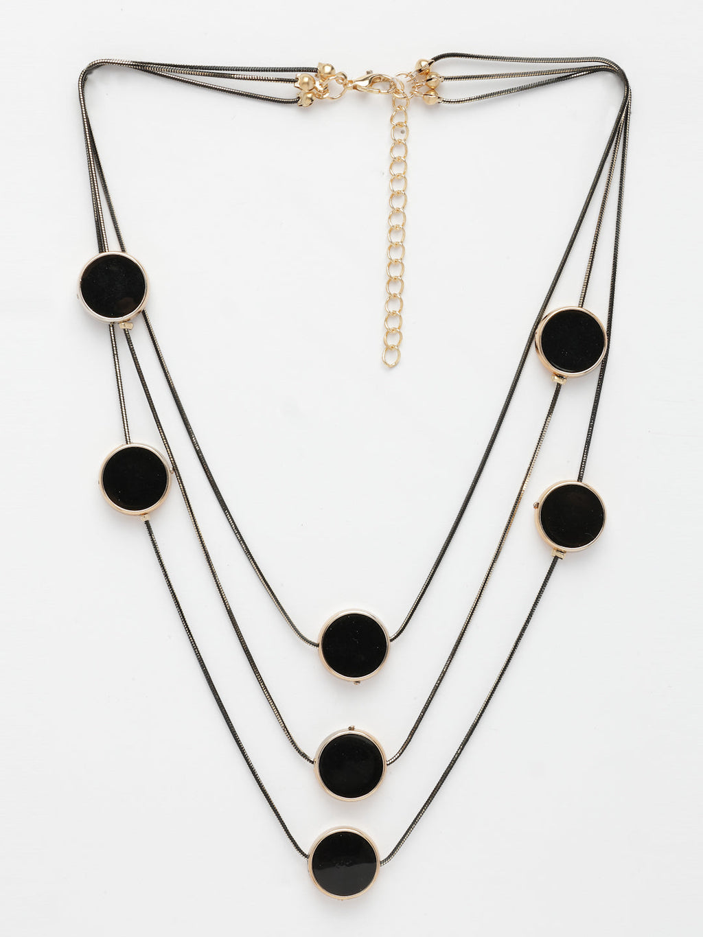 NVR Women's Black Circular Shaped Layered Fashion Necklace
