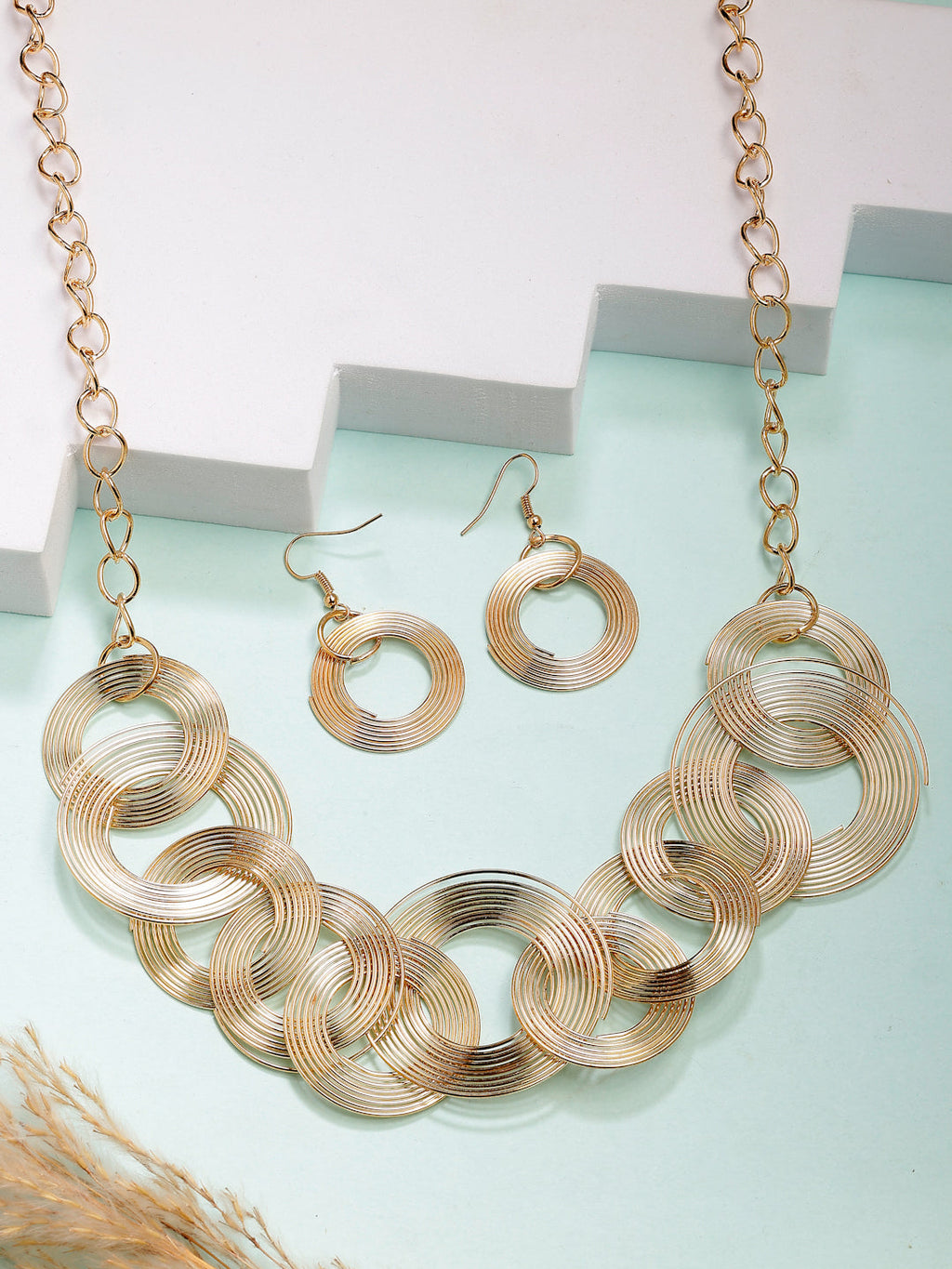 NVR Women's Gold-Polished Circular Shaped Jewellery set