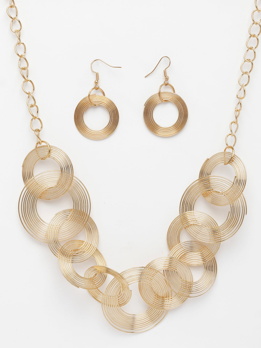 NVR Women's Gold-Polished Circular Shaped Jewellery set