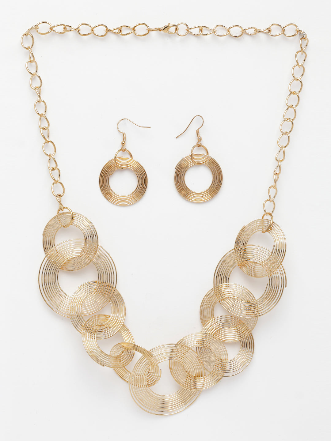 NVR Women's Gold-Polished Circular Shaped Jewellery set