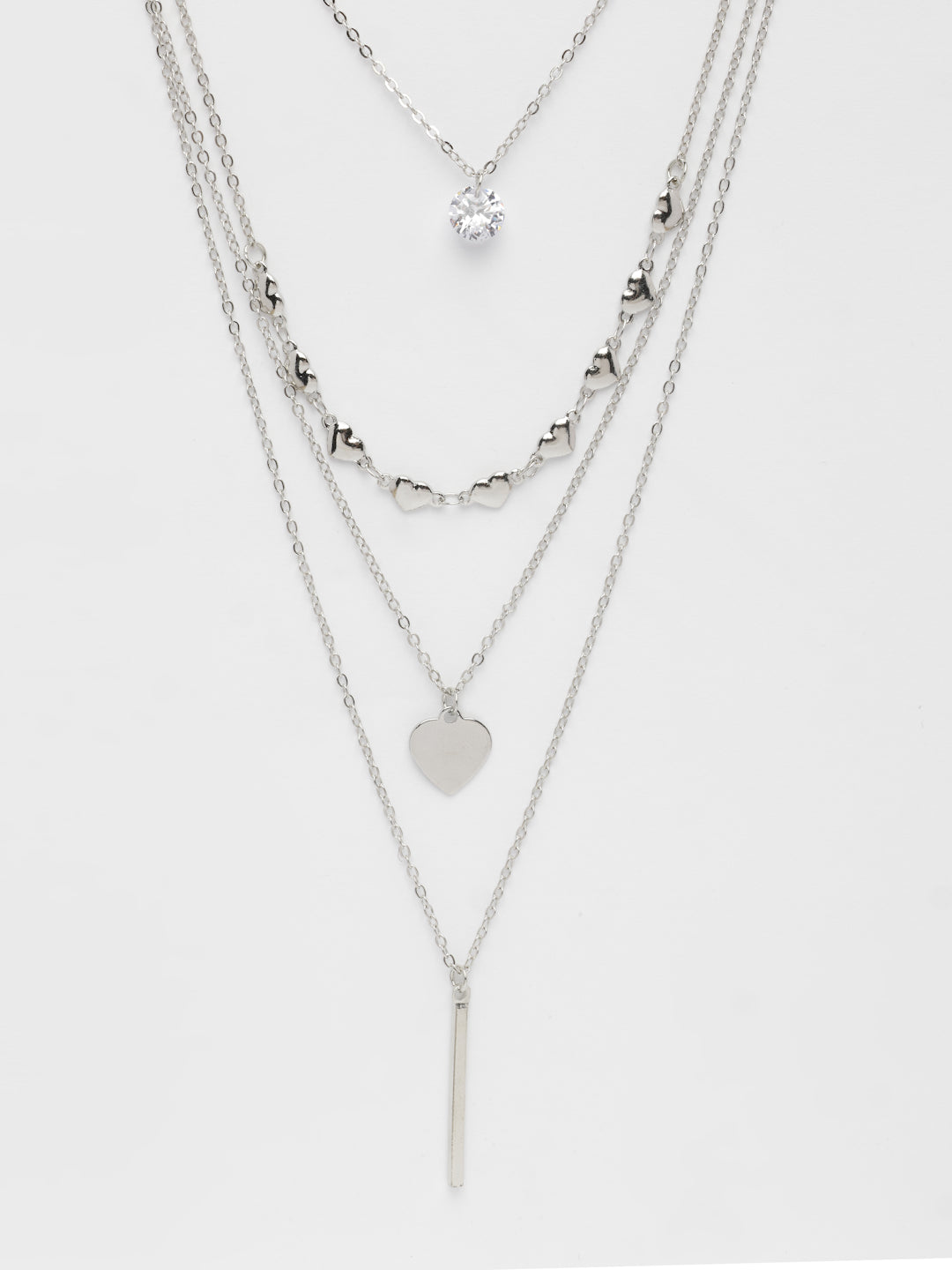 NVR Women's Silver-Plated Artificial Stones Layered Chain