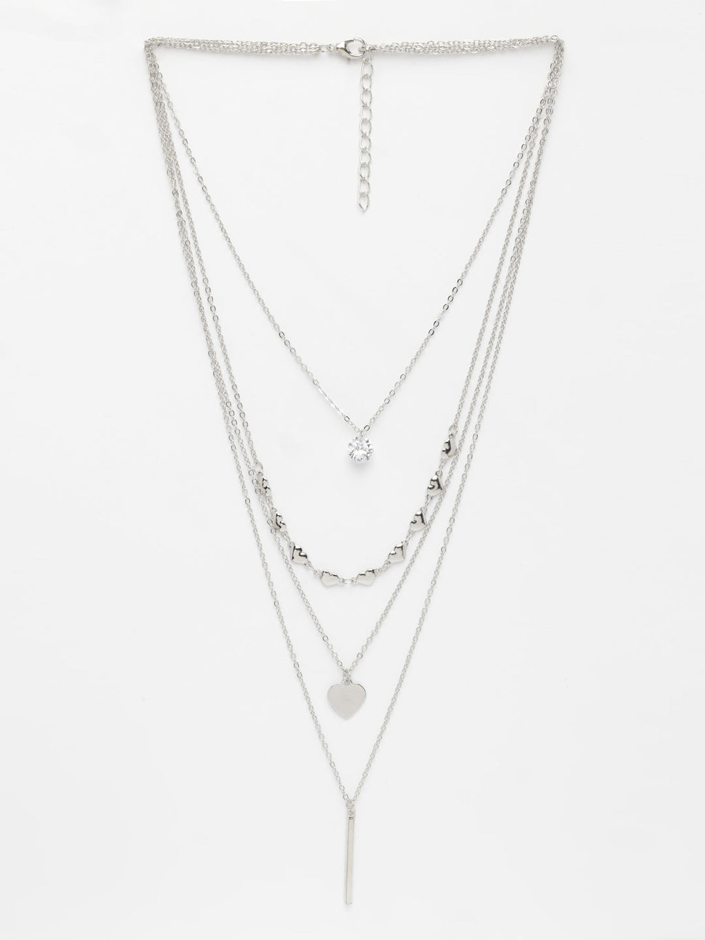 NVR Women's Silver-Plated Artificial Stones Layered Chain