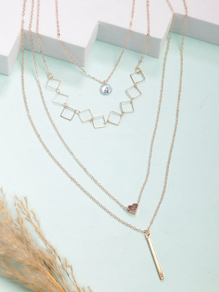 NVR Women's Rose Gold-Polished Artificial Stones Layered Chain