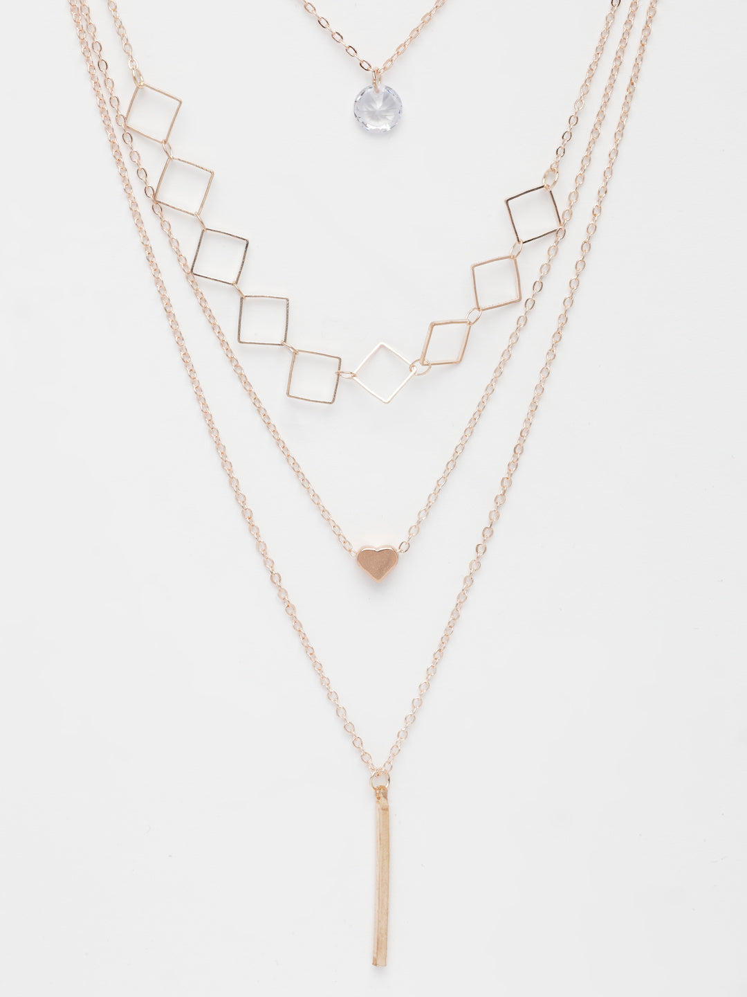 NVR Women's Rose Gold-Polished Artificial Stones Layered Chain