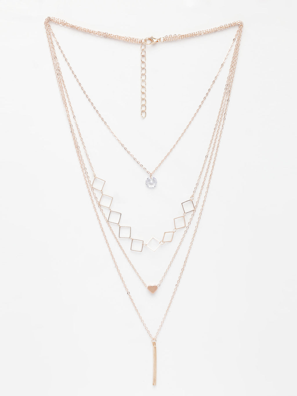 NVR Women's Rose Gold-Polished Artificial Stones Layered Chain