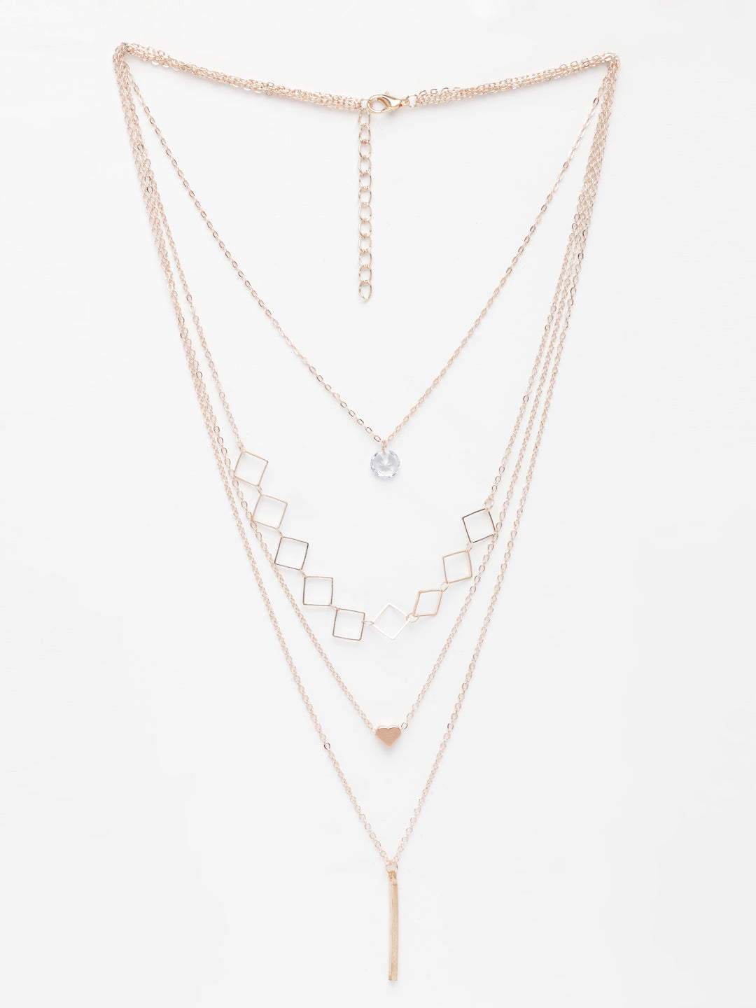 NVR Women's Rose Gold-Polished Artificial Stones Layered Chain