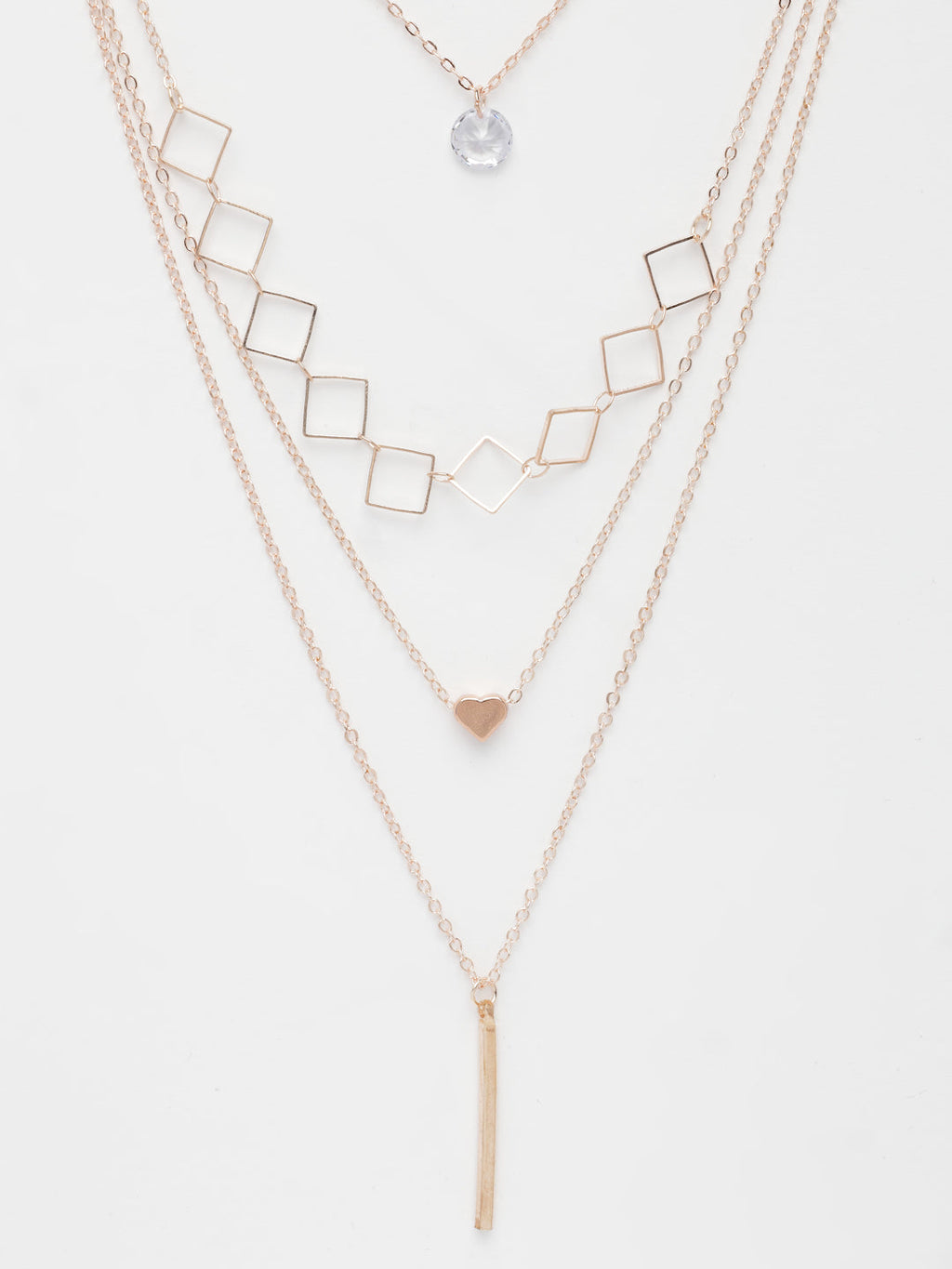 NVR Women's Rose Gold-Polished Artificial Stones Layered Chain