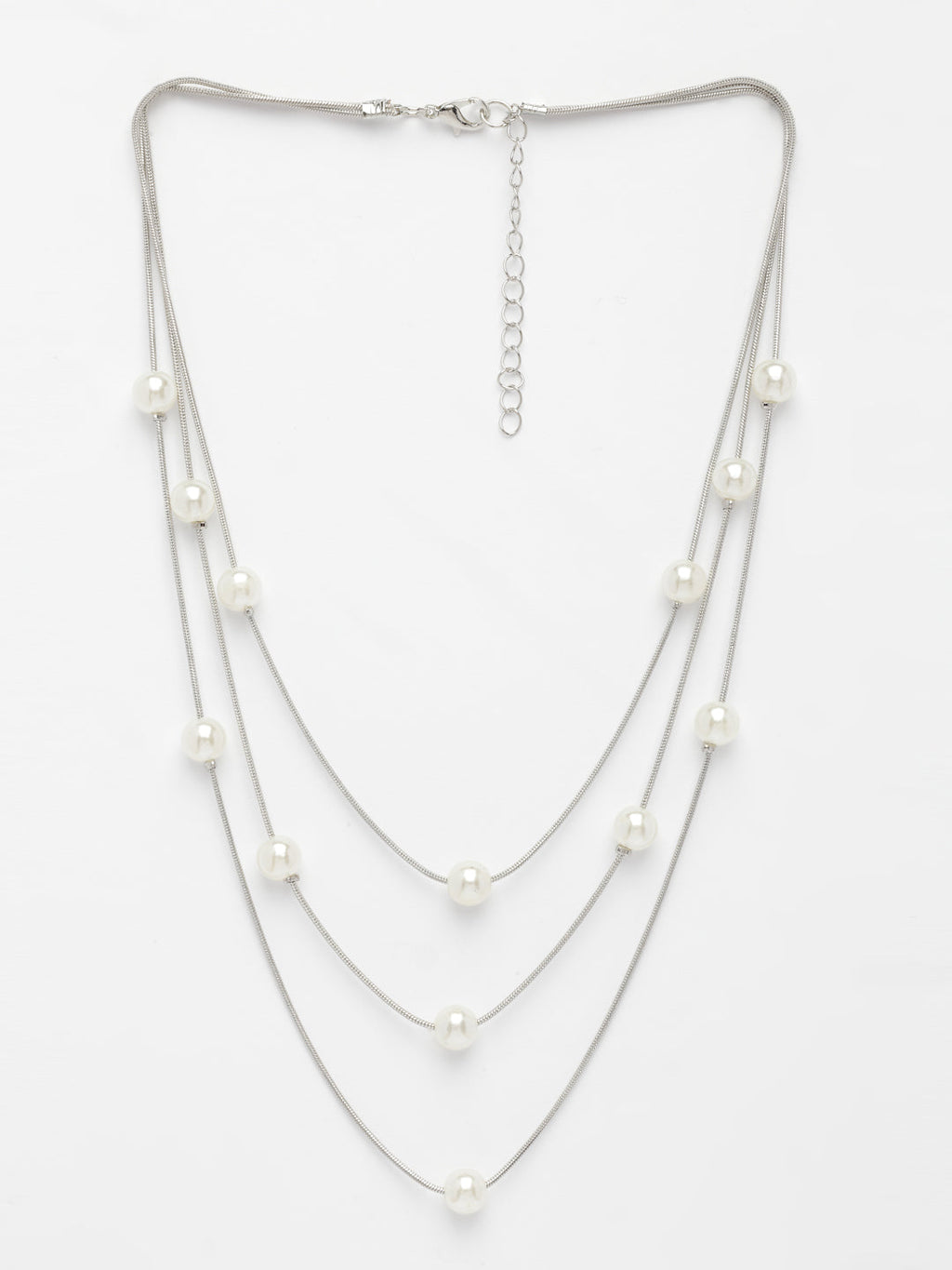 NVR Women's Silver-Plated White Pearls Party Layered Chain - Distacart