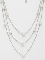 NVR Women's Silver-Plated White Pearls Party Layered Chain - Distacart