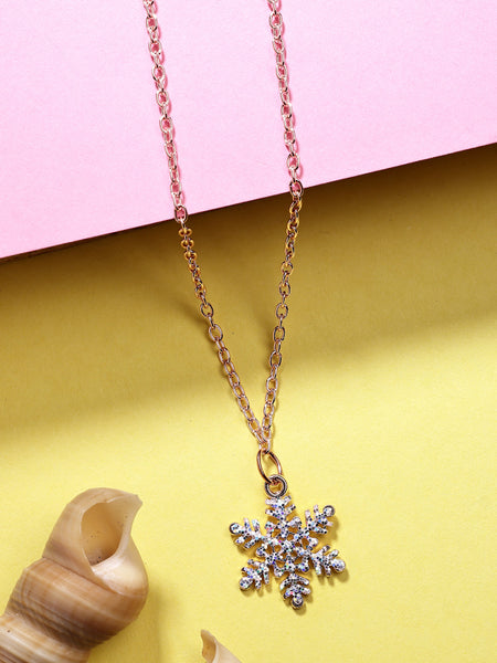 NVR Women's Rose Gold-Polished Chain With Snowflake Pendant