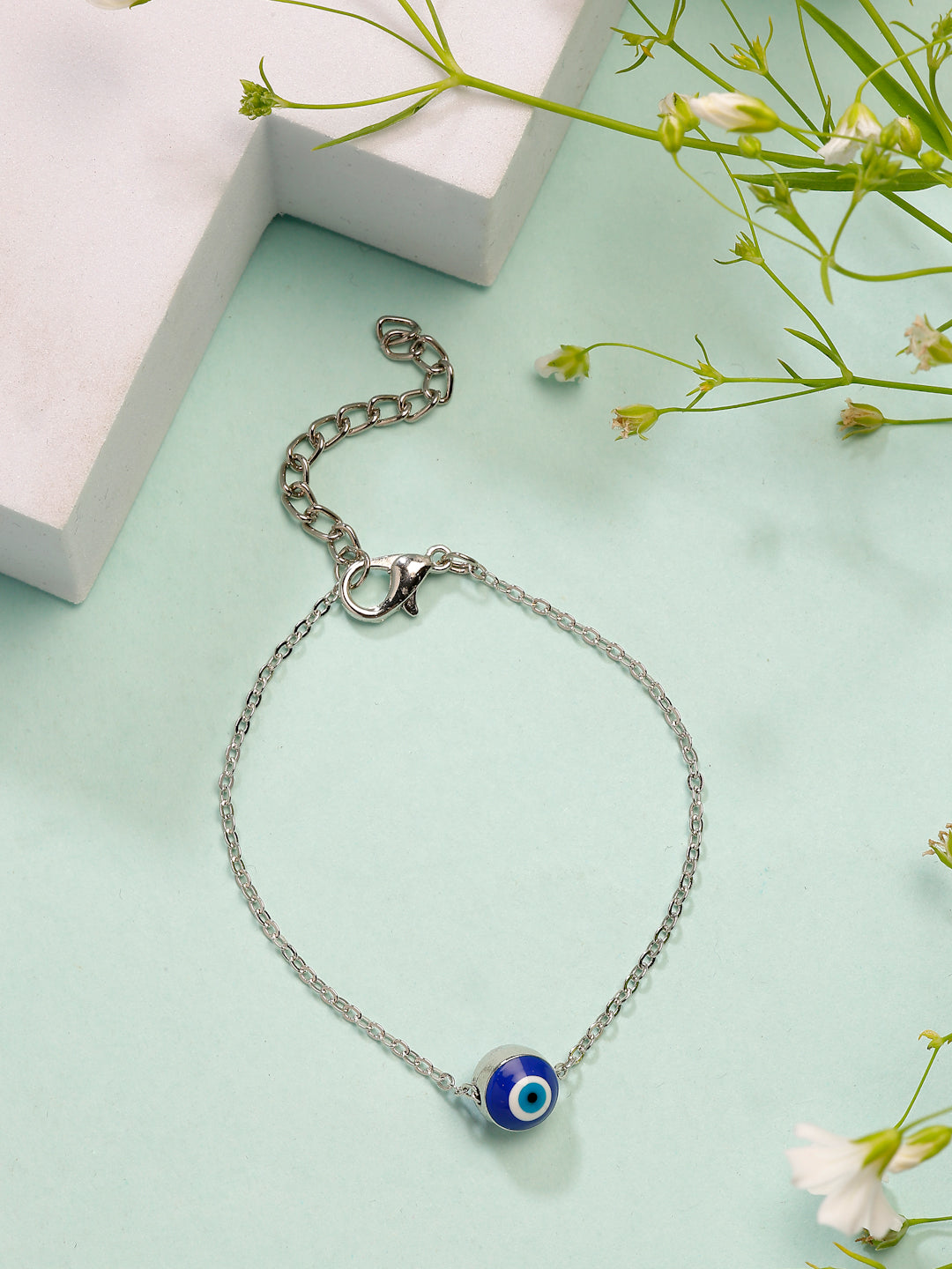NVR Women's Silver-Plated Evil Eye Link Bracelet - Distacart