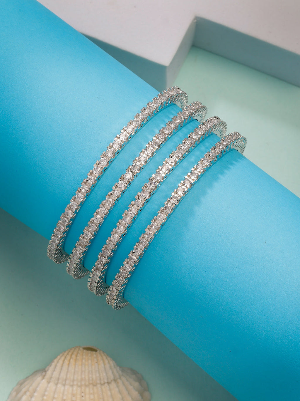 NVR Women's Set of 4 Silver-Plated Cubic Zirconia Stone Studded Bangles - Distacart