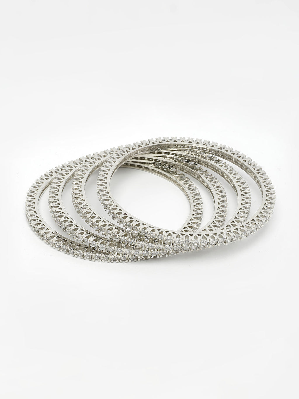 NVR Women's Set of 4 Silver-Plated Cubic Zirconia Stone Studded Bangles - Distacart