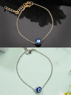 NVR Women's Set of 2 Gold & Silver Polished Evil eye Link Bracelet - Distacart
