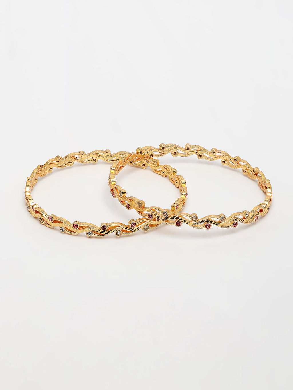 NVR Women's Set of 2 Gold-Polished Cubic Zirconia Stone Studded Bangles - Distacart