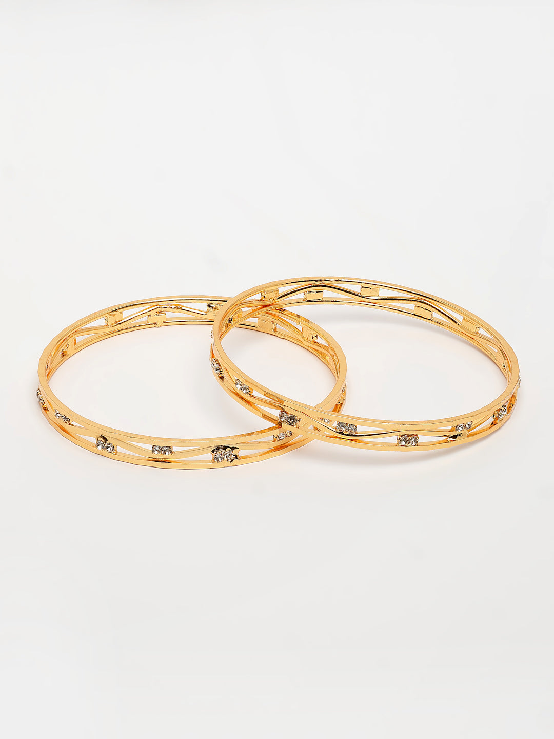 NVR Women's Set of 2 Gold-Polished Cubic Zirconia Stone Studded Bangles - Distacart