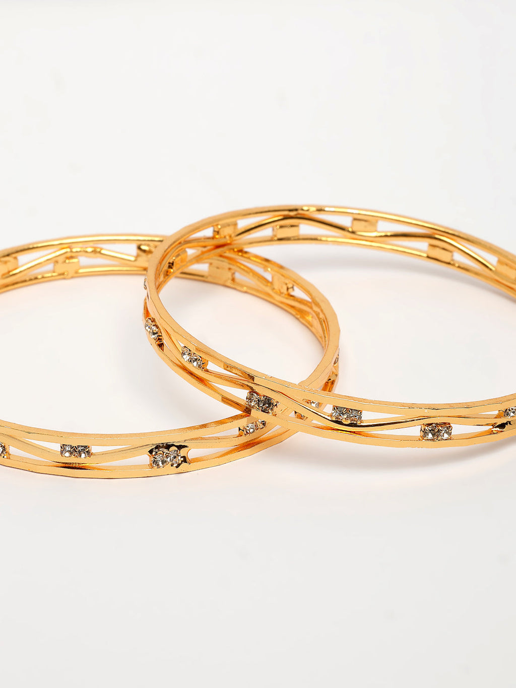 NVR Women's Set of 2 Gold-Polished Cubic Zirconia Stone Studded Bangles - Distacart
