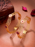 NVR Women's Set of 2 Gold-Polished Artificial Stones Traditional Bangles - Distacart
