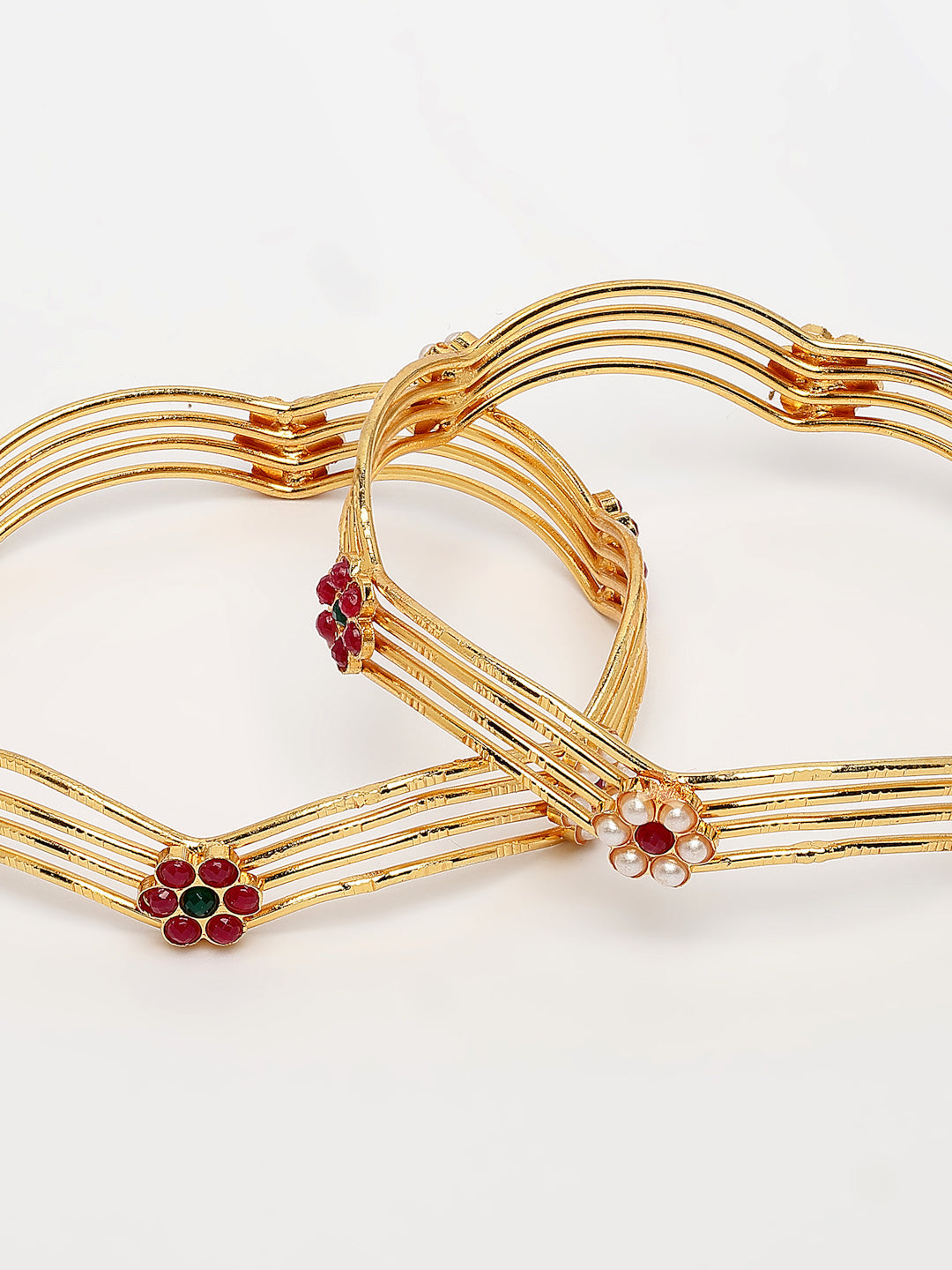 NVR Women's Set of 2 Gold-Polished Artificial Stones Traditional Bangles - Distacart