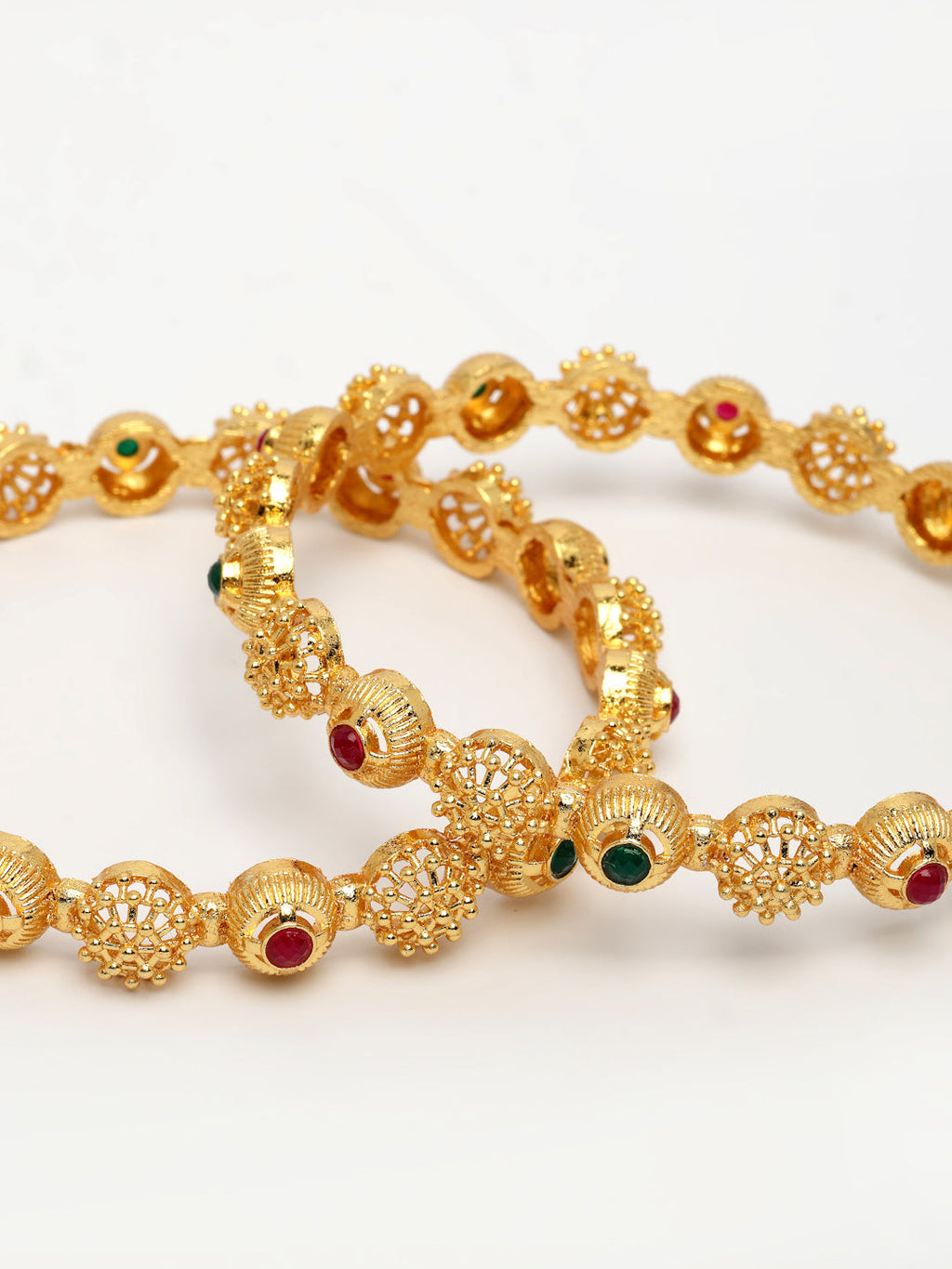 NVR Women's Set of 2 Gold-Polished Artificial Stones Traditional Bangles - Distacart