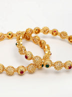 NVR Women's Set of 2 Gold-Polished Artificial Stones Traditional Bangles - Distacart