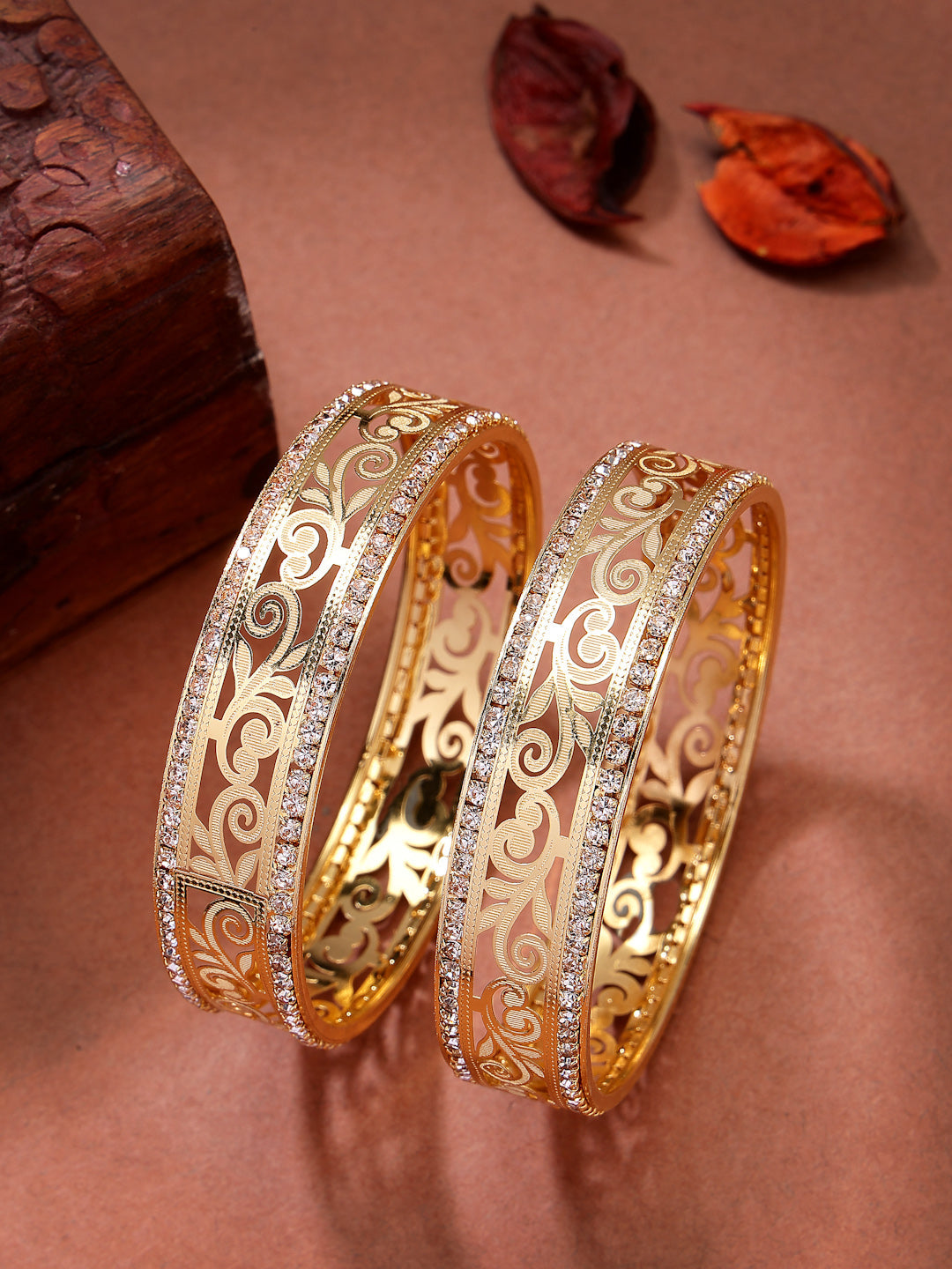 NVR Women's Set of 2 Gold-Polished Cubic Zirconia Stone Studded Kada Bangles - Distacart