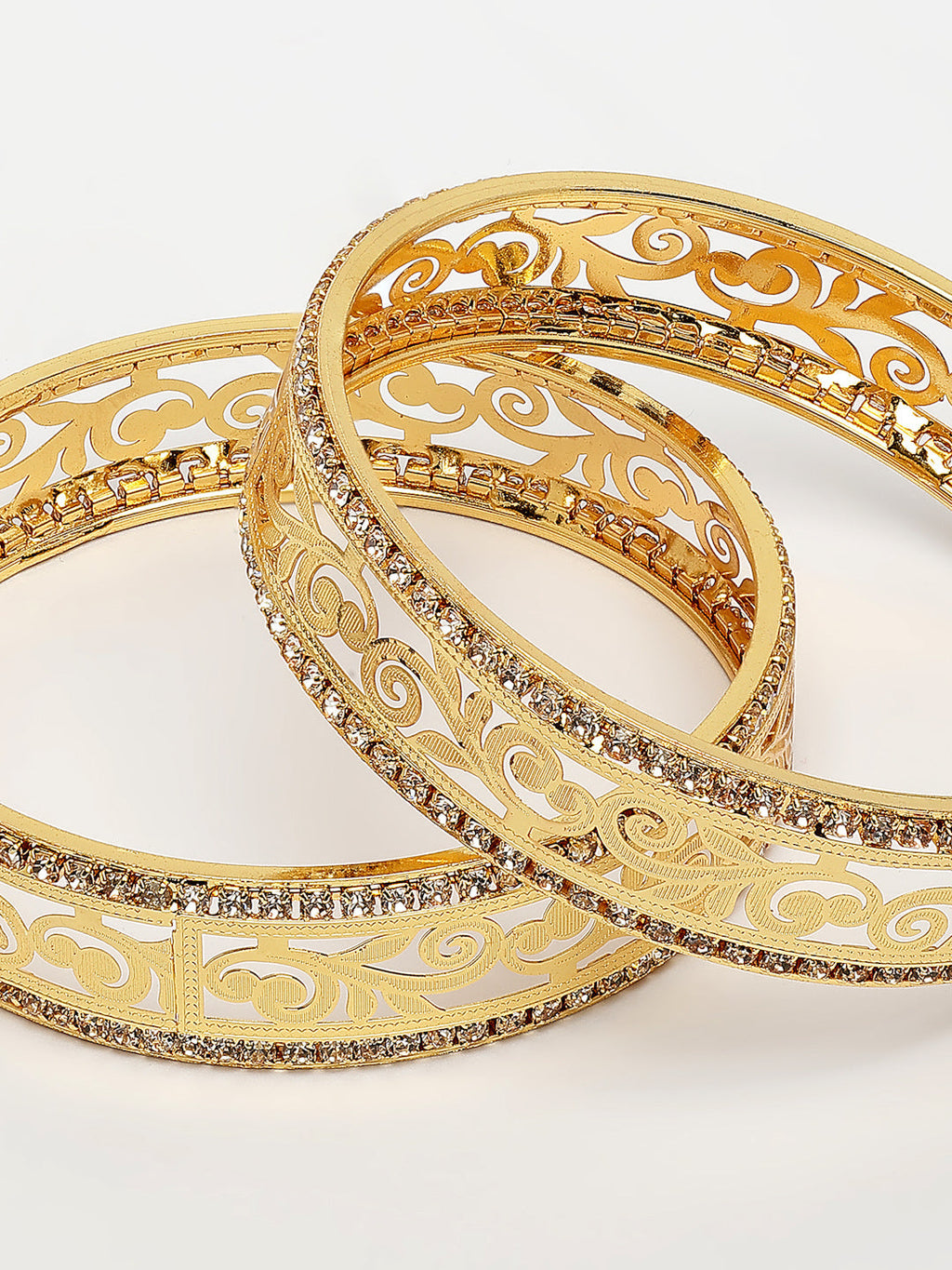 NVR Women's Set of 2 Gold-Polished Cubic Zirconia Stone Studded Kada Bangles - Distacart