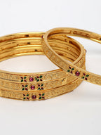 NVR Women's Set of 4 Gold-Polished Artificial Stones Traditional Bangles - Distacart