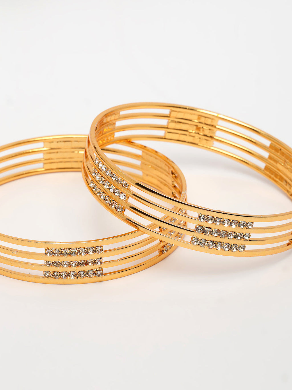 NVR Women's Set of 2 Gold-Polished Cubic Zirconia Stone Studded Bangles - Distacart
