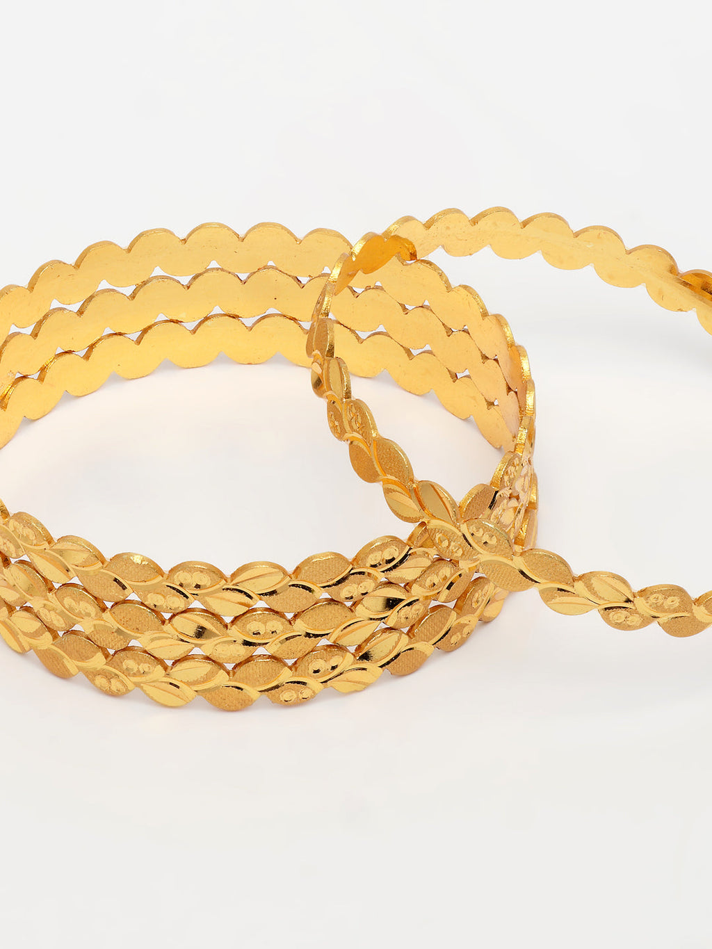 NVR Women's Set of 4 Gold-Polished Leaf Shaped Traditional Bangles - Distacart