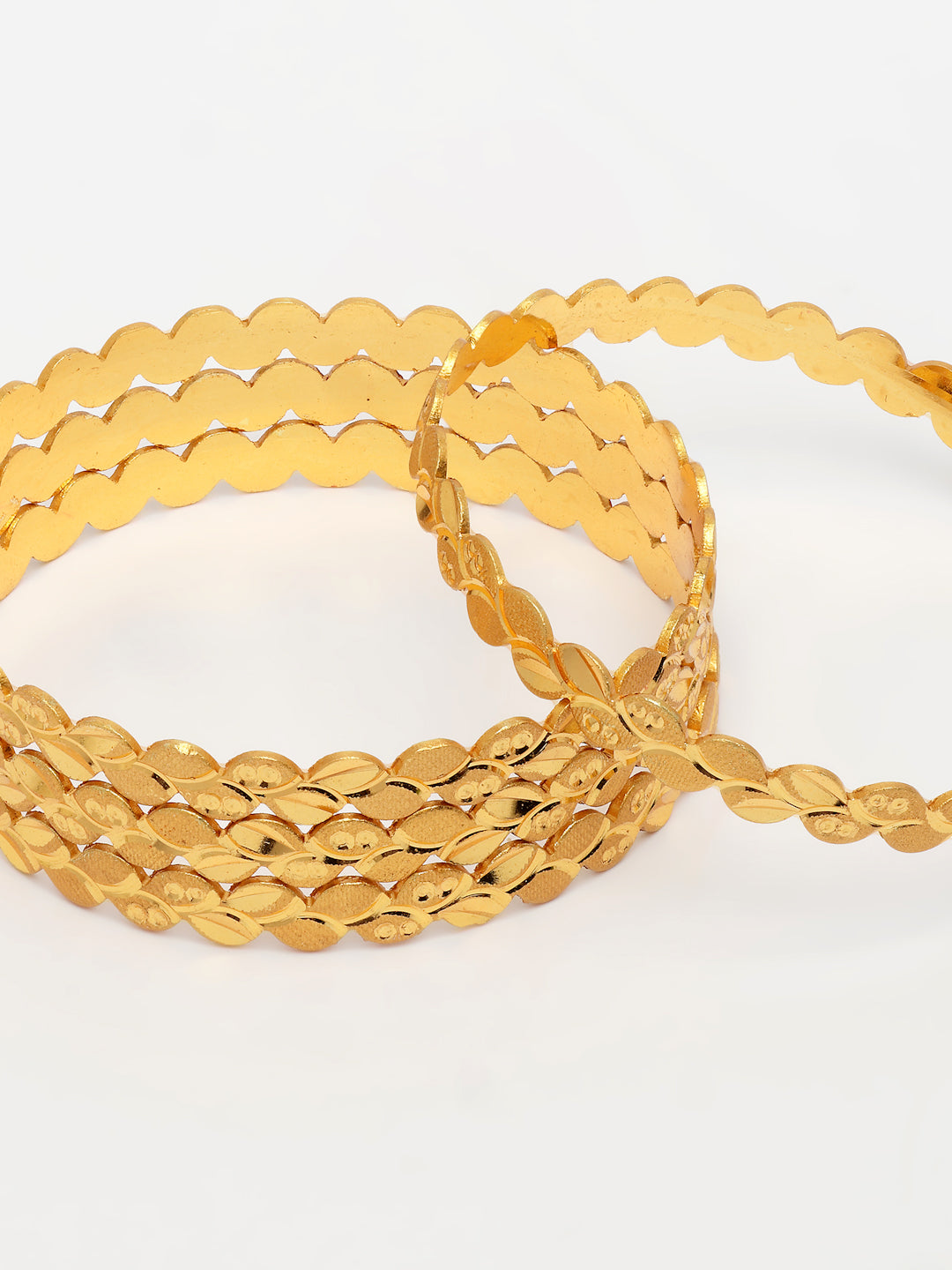 NVR Women's Set of 4 Gold-Polished Leaf Shaped Traditional Bangles - Distacart