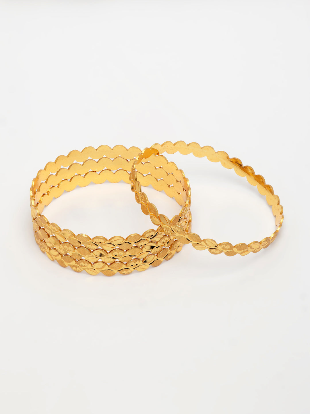 NVR Women's Set of 4 Gold-Polished Leaf Shaped Traditional Bangles - Distacart