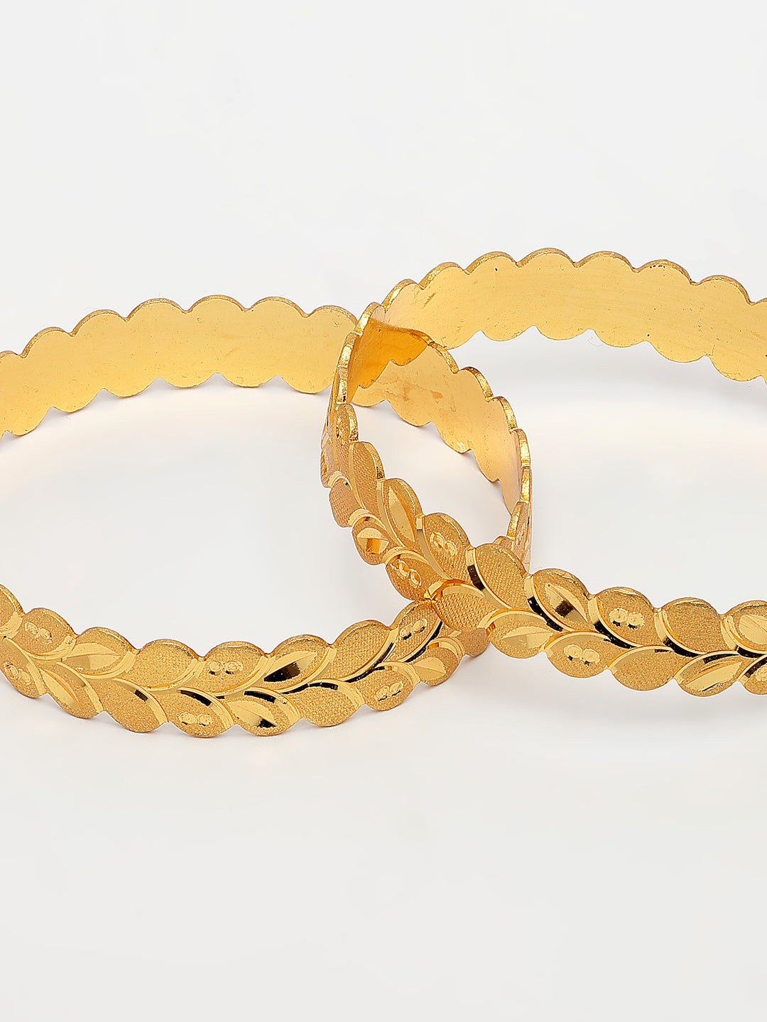NVR Women's Set of 2 Gold-Polished Leaf Shaped Kada Bangles - Distacart