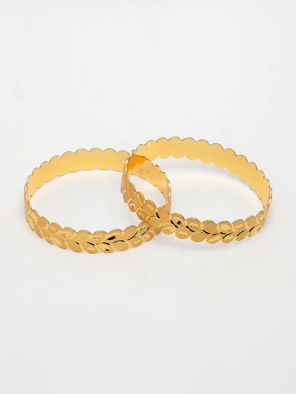 NVR Women's Set of 2 Gold-Polished Leaf Shaped Kada Bangles - Distacart