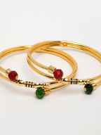 NVR Women's Set of 2 Gold-Polished Artificial Beads Traditional Bangles - Distacart