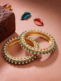 NVR Women's Set of 2 Gold-Polished Kundan Studded Bangles - Distacart