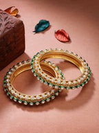 NVR Women's Set of 2 Gold-Polished Kundan Studded Bangles - Distacart