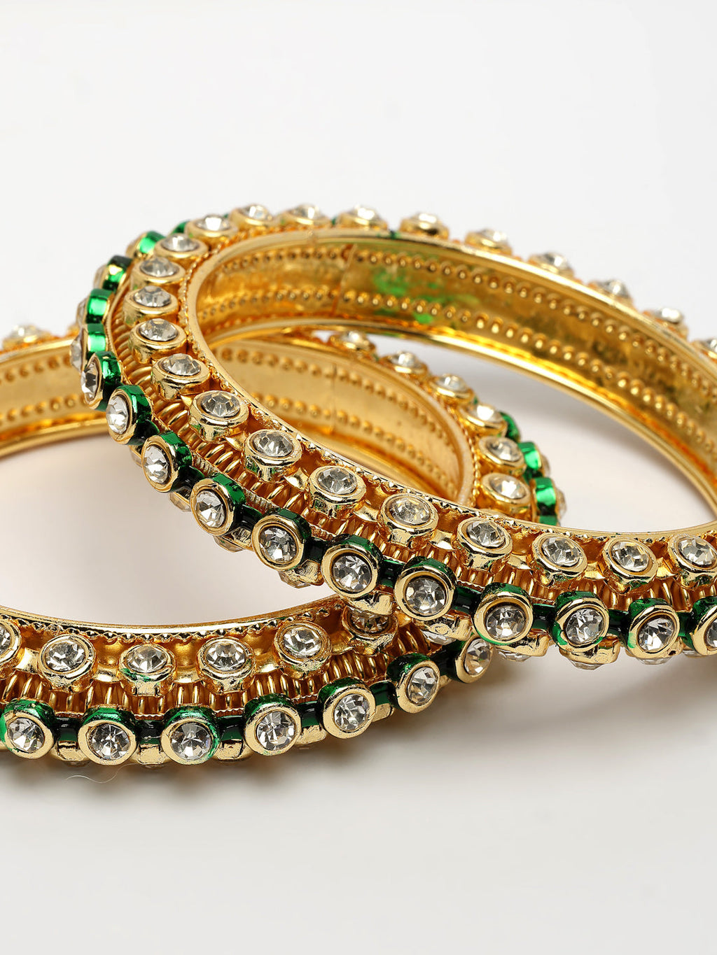 NVR Women's Set of 2 Gold-Polished Kundan Studded Bangles - Distacart